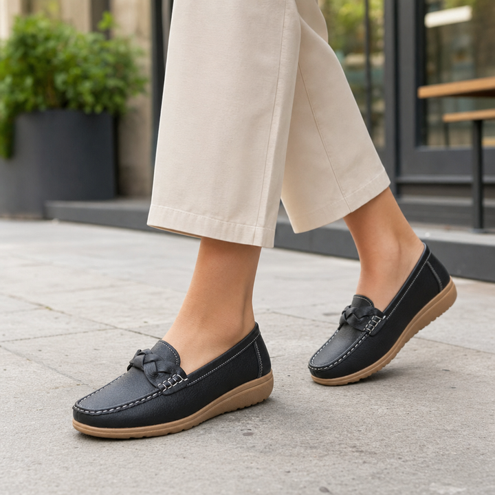 Comfortable women's slip-on loafers, wide fit, ideal for all-day foot pain relief.