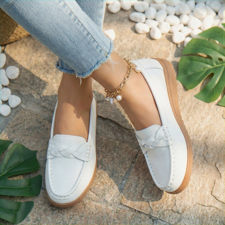 Versatile wide fit women's loafers with arch support, perfect for various outfits.