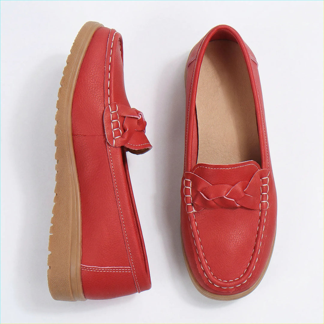 Beige wide fit loafers for women, combining casual comfort with orthopedic arch support.