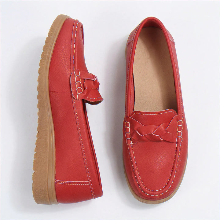 Beige wide fit loafers for women, combining casual comfort with orthopedic arch support.