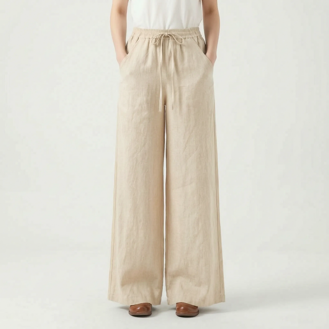 Versatile women's wide-leg casual trousers. Comfortable mid-rise pull-on pants, ideal for relaxed everyday fashion.