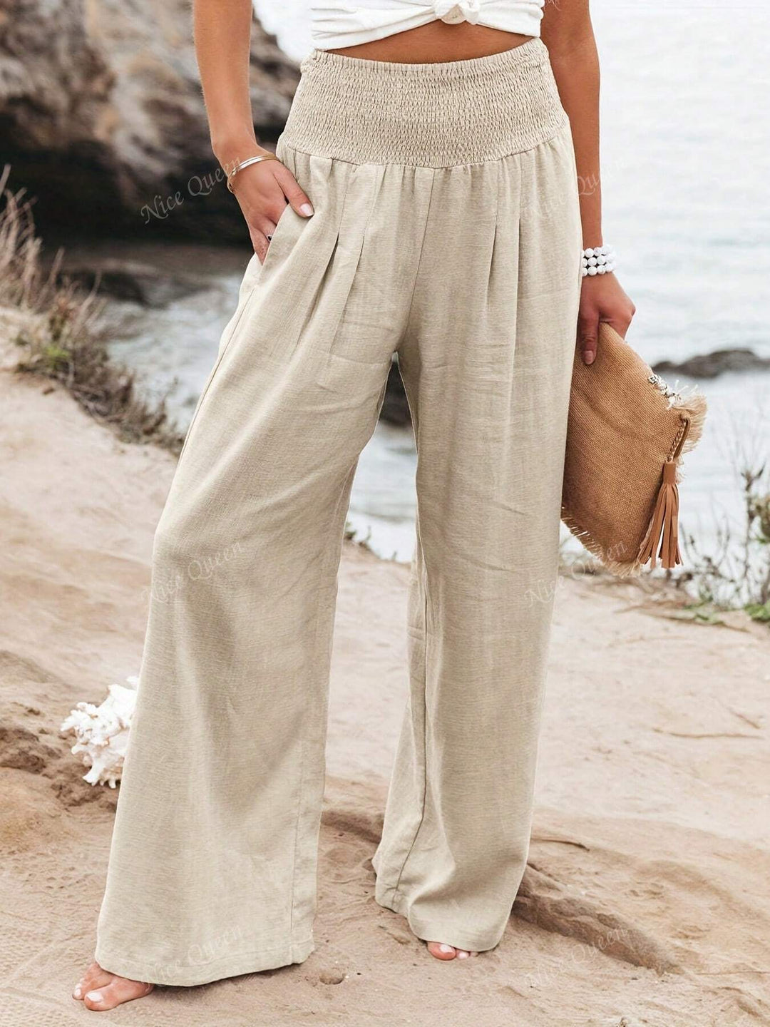 Women's wide leg casual pants, relaxed fit, perfect for summer comfort and style.