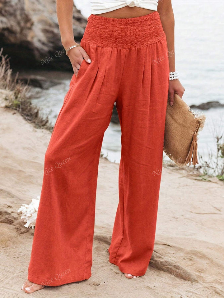 Effortless women's wide leg casual pants, breathable linen blend for summer style.