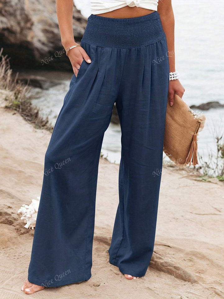 Fashionable women's wide leg pants, relaxed fit for versatile casual and summer wear.