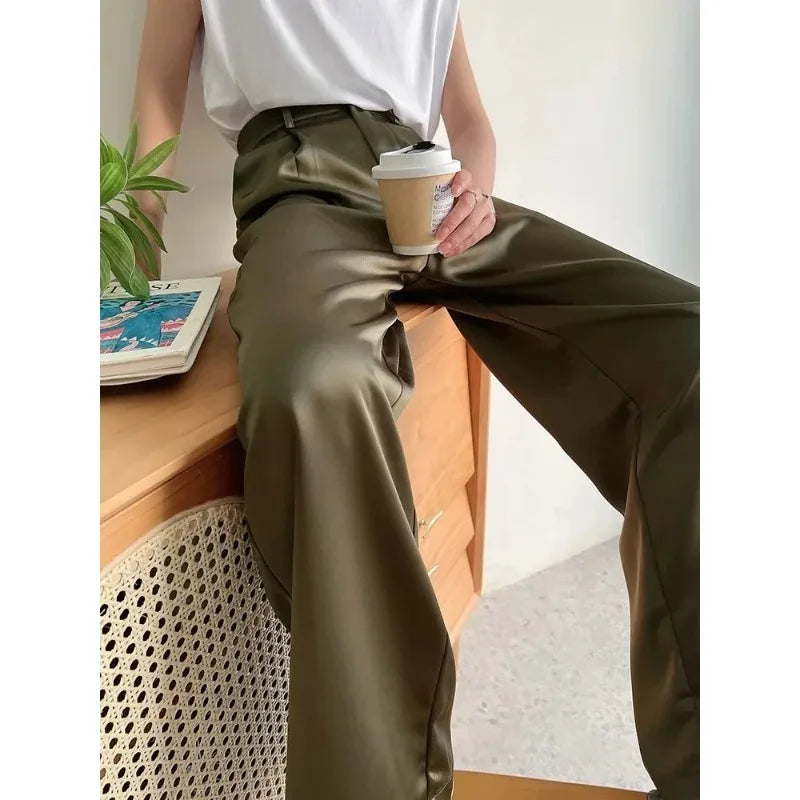Casual women's high waist wide leg pants, perfect for comfortable spring/summer fashion.