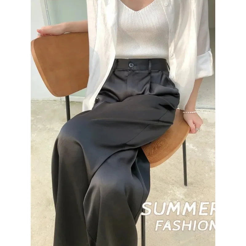 Comfortable women's wide leg high waist pants, ideal for effortless, chic, loose fit style.