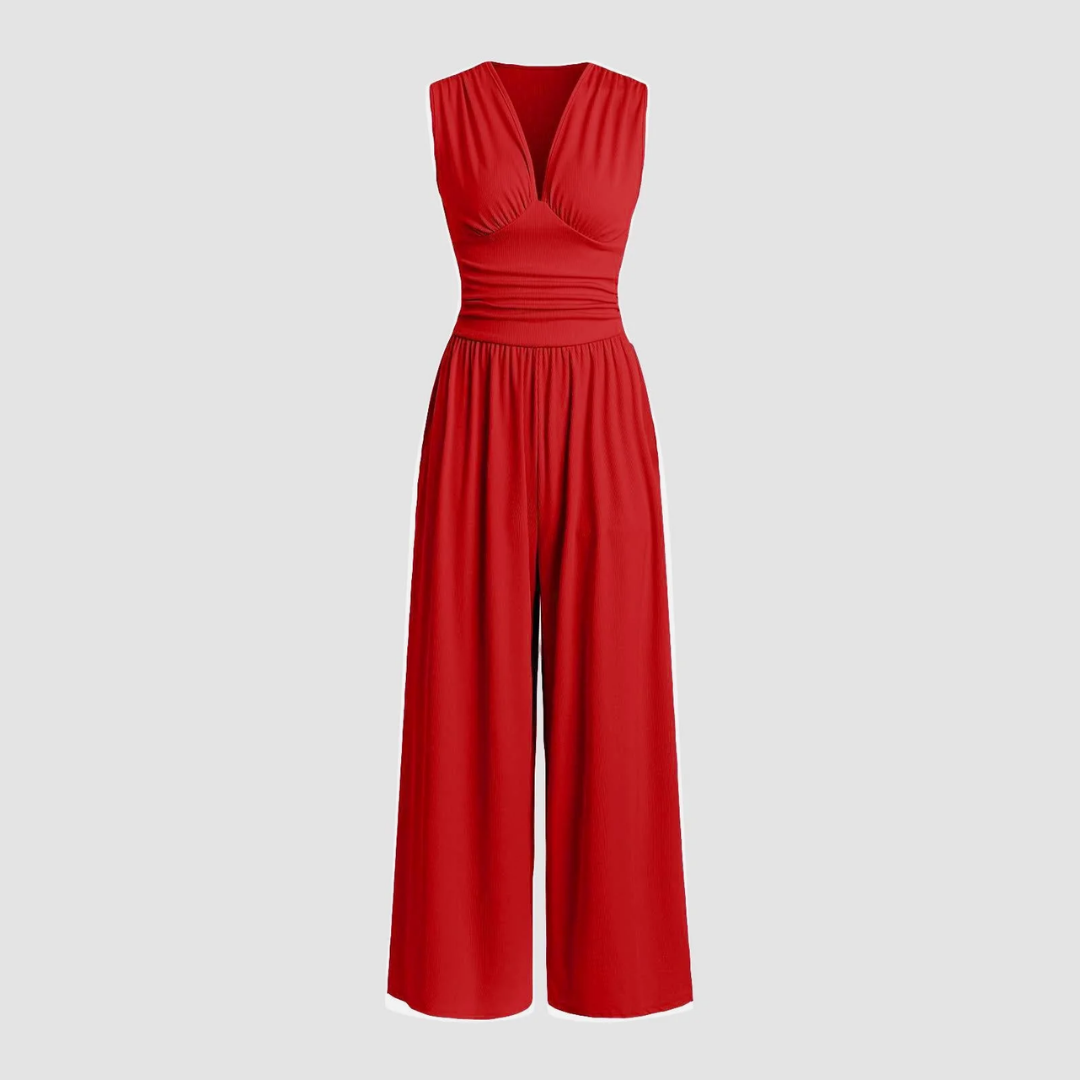 Women's wide-leg sleeveless jumpsuit, relaxed fit & elegant for versatile spring/summer wear.