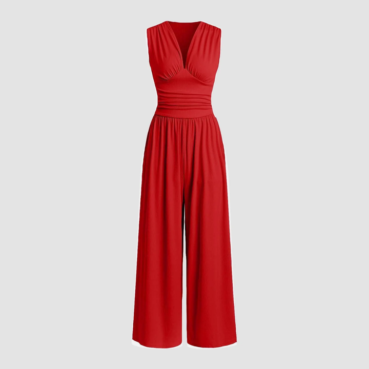 Women's wide-leg sleeveless jumpsuit, relaxed fit & elegant for versatile spring/summer wear.