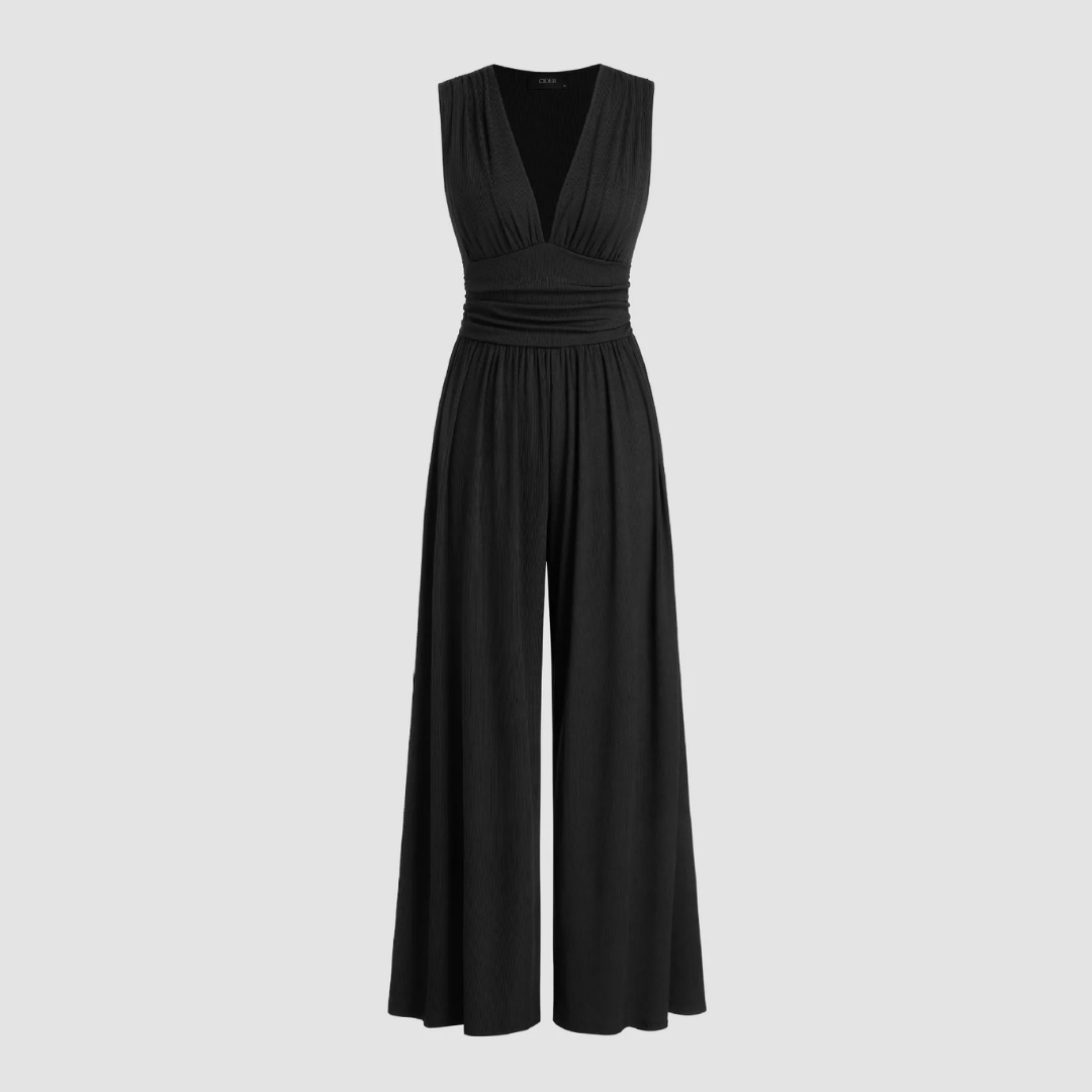 Comfortable women's wide-leg jumpsuit with a stylish relaxed fit, perfect for casual or evening.