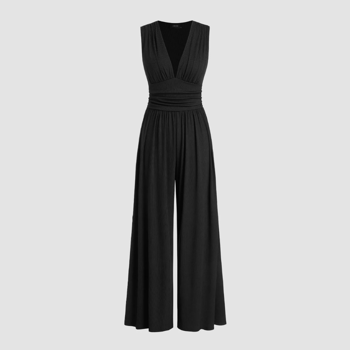 Comfortable women's wide-leg jumpsuit with a stylish relaxed fit, perfect for casual or evening.