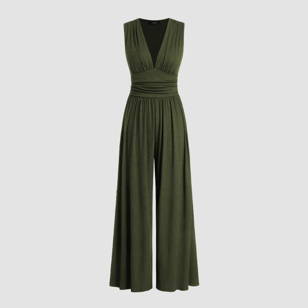 Modern women's wide-leg sleeveless jumpsuit, an elegant and versatile solid color fashion statement.