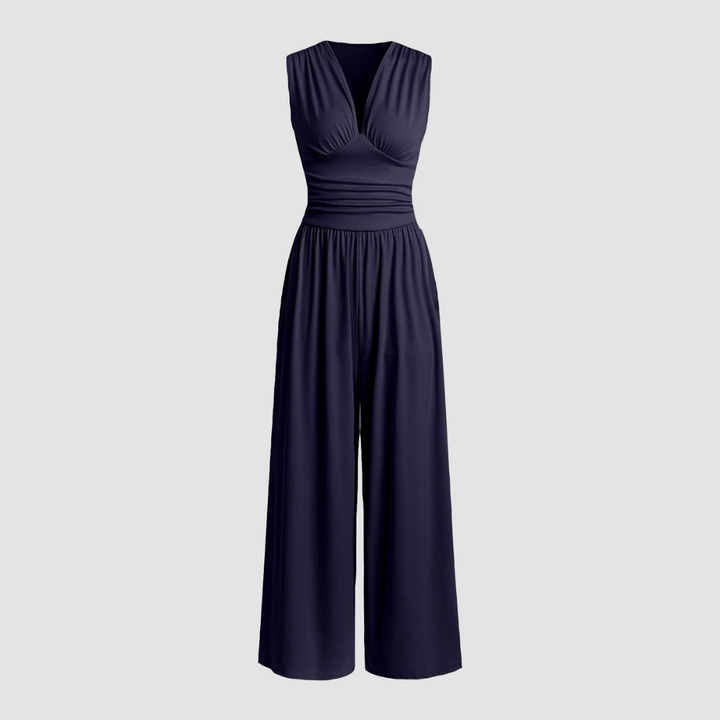 Sleeveless wide-leg jumpsuit for women, featuring a relaxed fit for modern elegant comfort.