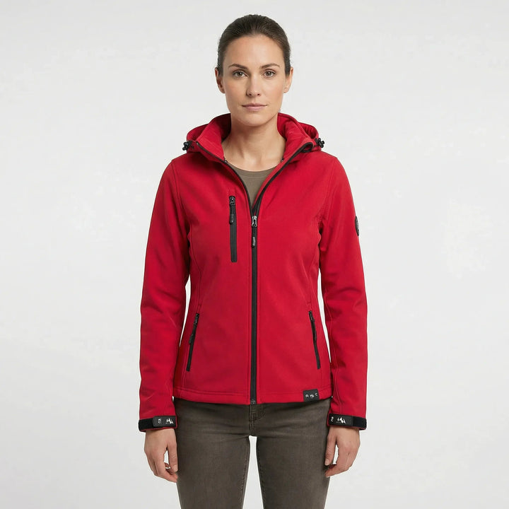 Stylish women's lightweight softshell jacket with hood, ideal for spring/fall casual outerwear.