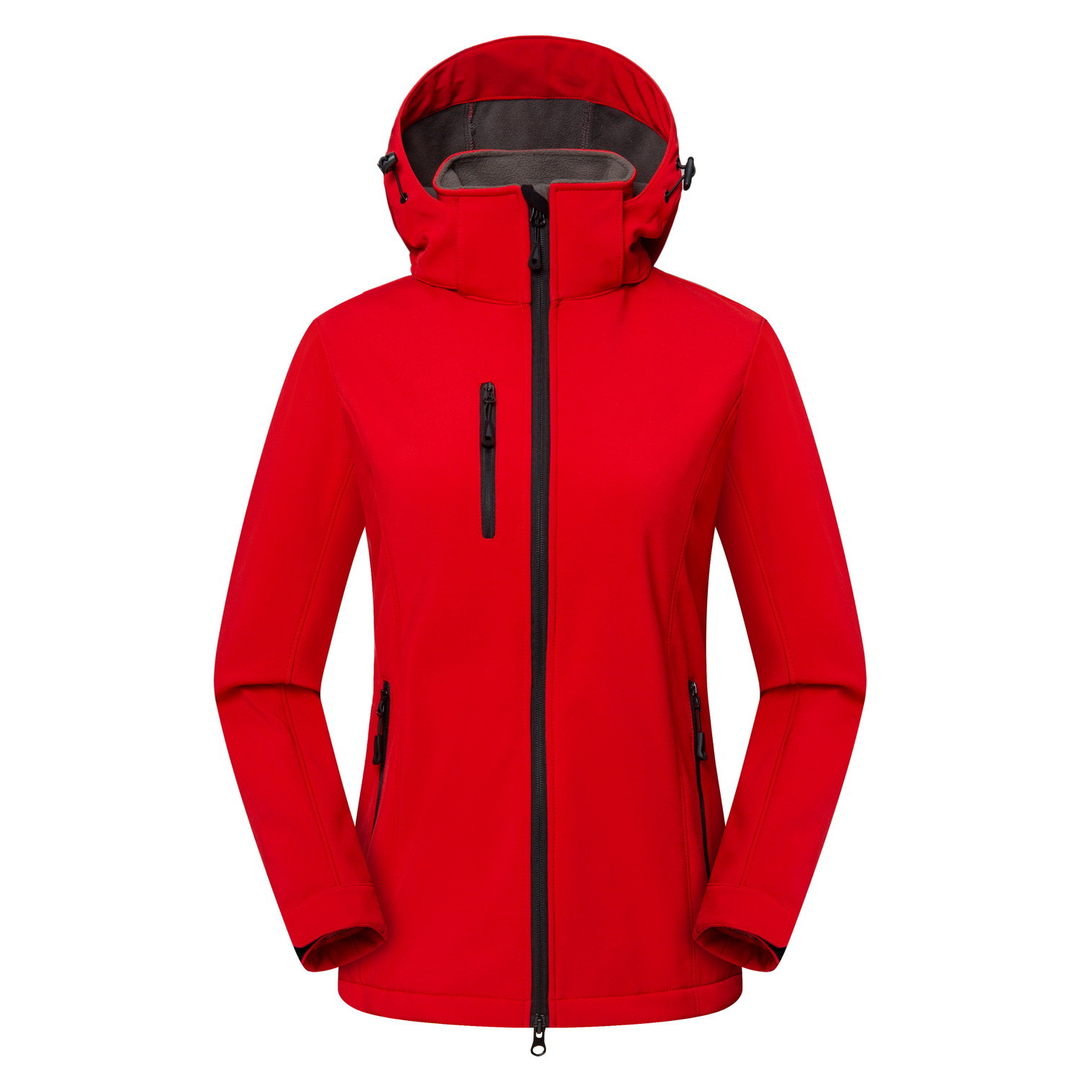 Windproof & water-resistant women's softshell jacket, great for hiking, biking, & everyday protection.