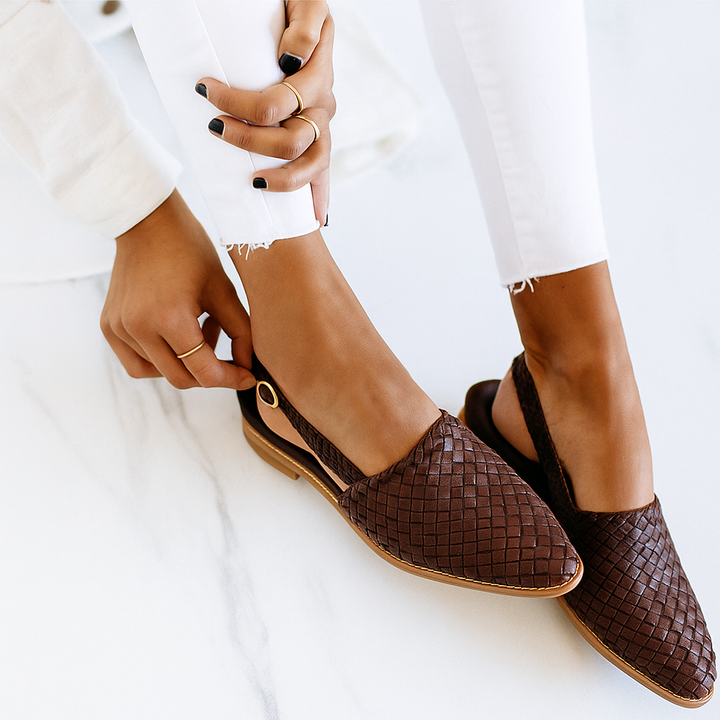 Versatile women's slip-on woven mules, closed toe flats for any casual or smart-casual outfit.