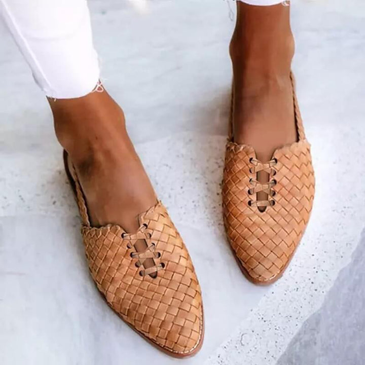 Women's woven pointed toe flat loafers, ideal for casual spring & summer fashion.
