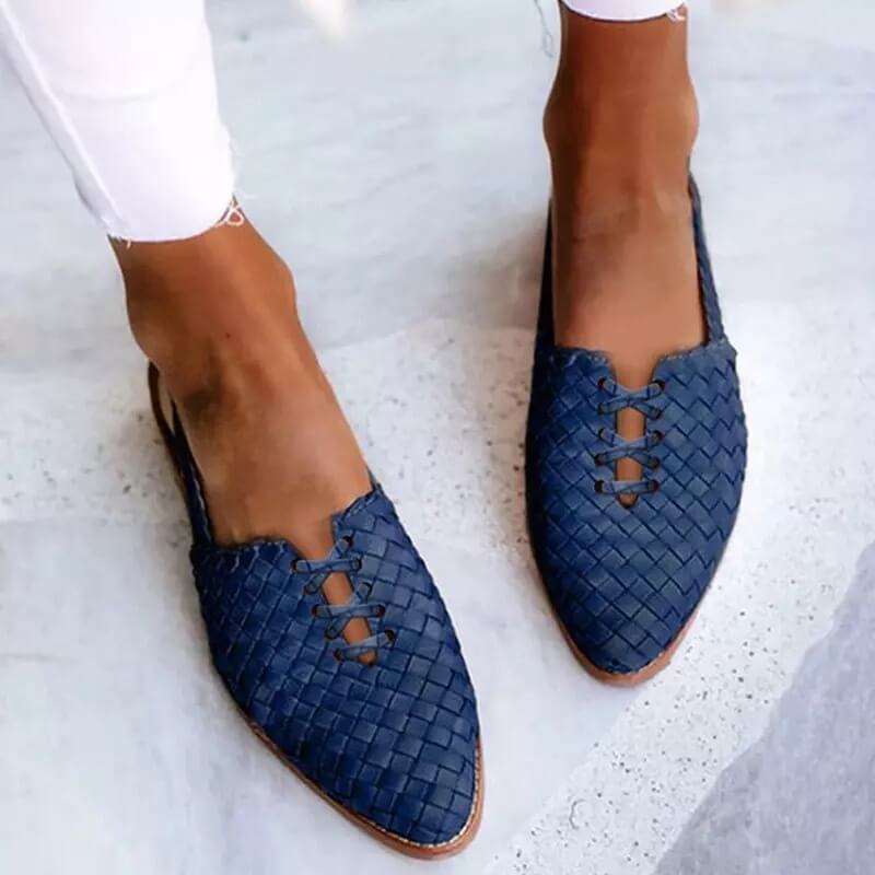 Elegant women's woven pointed toe flat loafers. Comfortable & versatile footwear for spring.