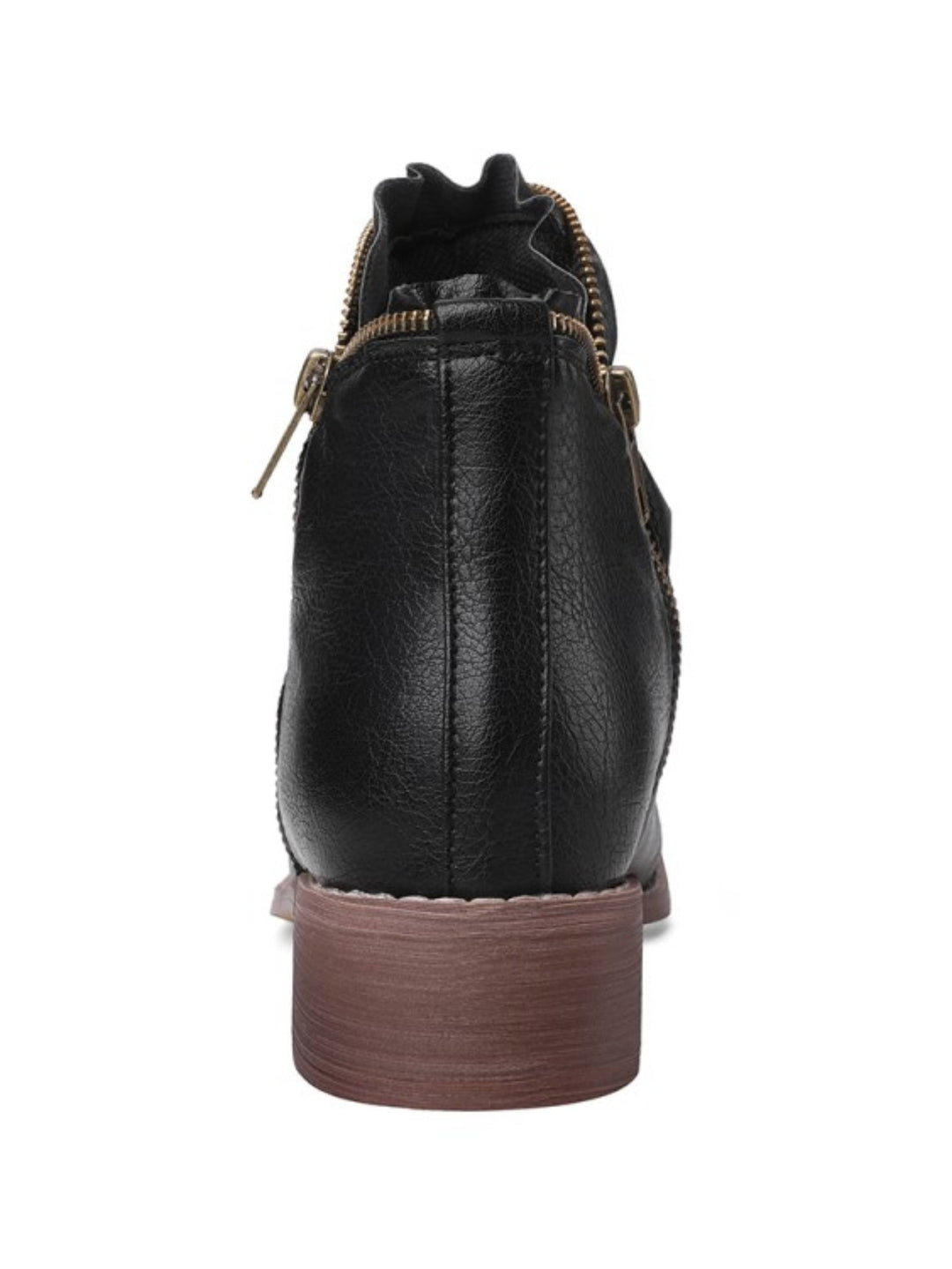 Women's fashion ankle boots: low heel, double zip, wrinkled texture, round toe, providing comfortable & stylish wear.