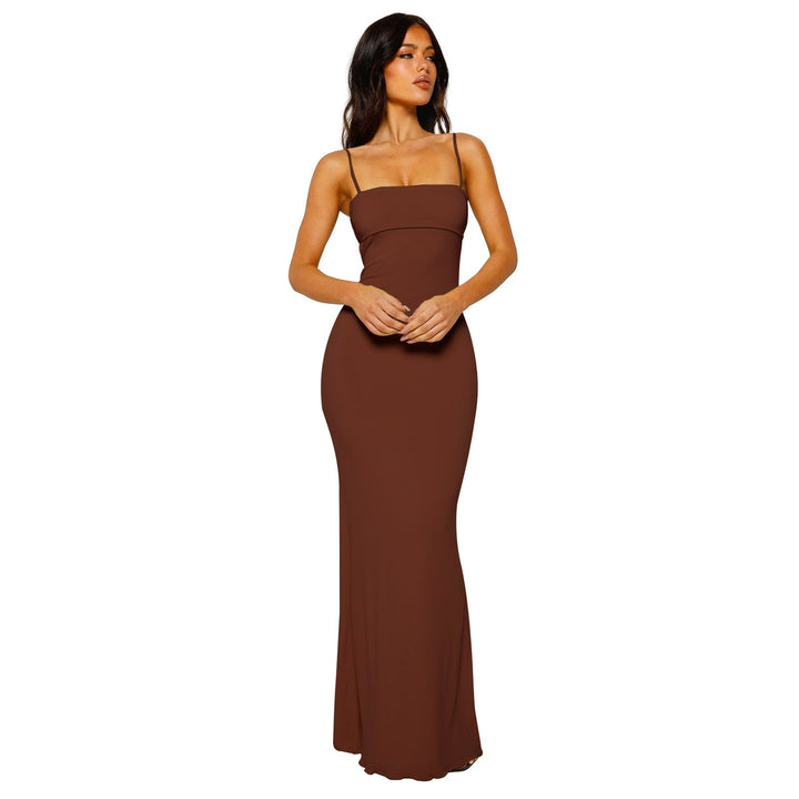 Formal floor-length backless bandeau dress, a sophisticated women's evening gown for special nights.