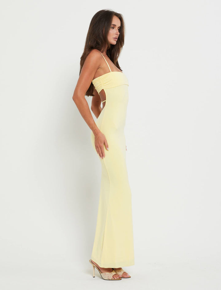 Elegant women's backless bandeau evening gown, perfect for formal events & stylish parties.