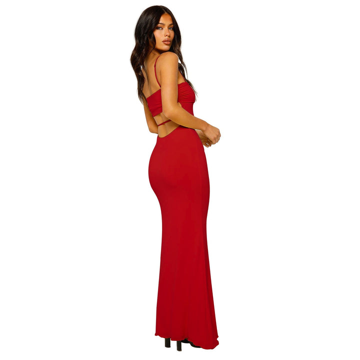 Women's floor-length backless bandeau dress, an elegant choice for any party or evening event.