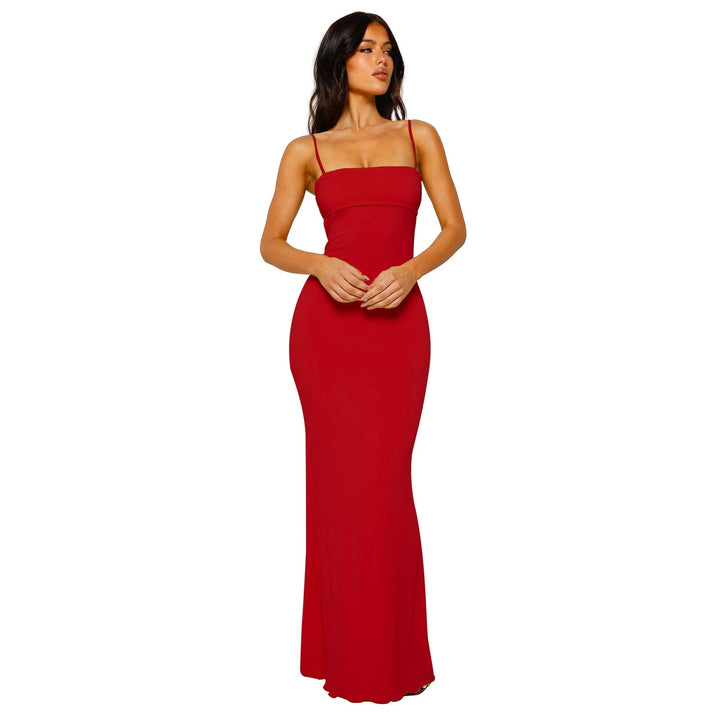 Chic backless bandeau formal gown, a women's elegant floor-length dress for special occasions.