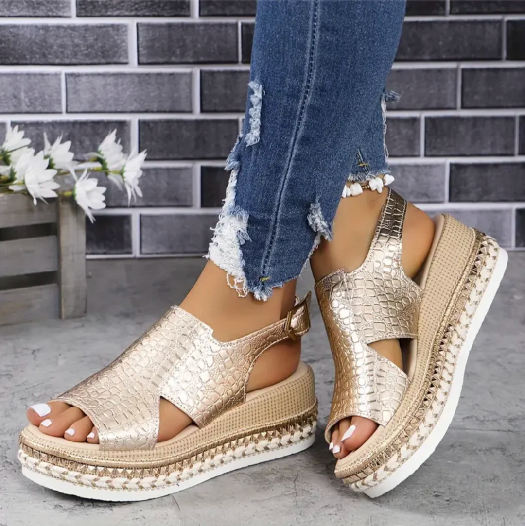 Women's Zinnia comfort wedge sandals with orthopedic support for all-day wear. Lightweight summer footwear.