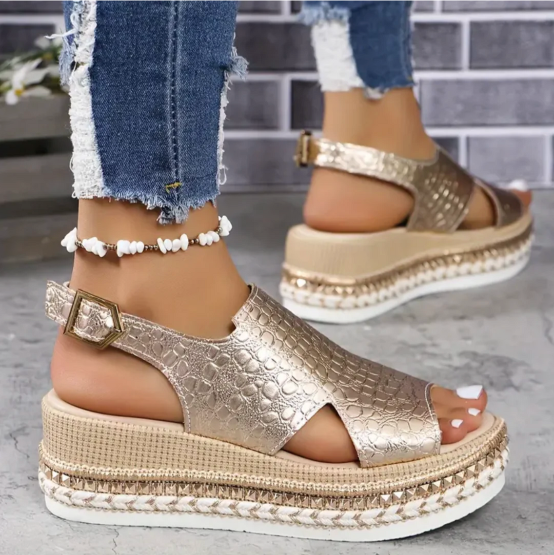 Side view: Women's Zinnia orthopedic wedge sandals, showcasing comfortable design for casual summer wear.
