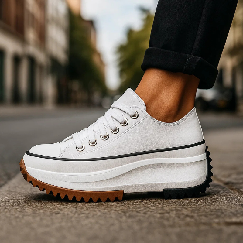 White Zippa Retro Platform Sneakers for women, perfect for casual street style. Comfortable retro 90s footwear.