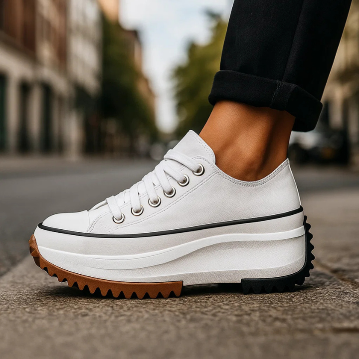 White Zippa Retro Platform Sneakers for women, perfect for casual street style. Comfortable retro 90s footwear.