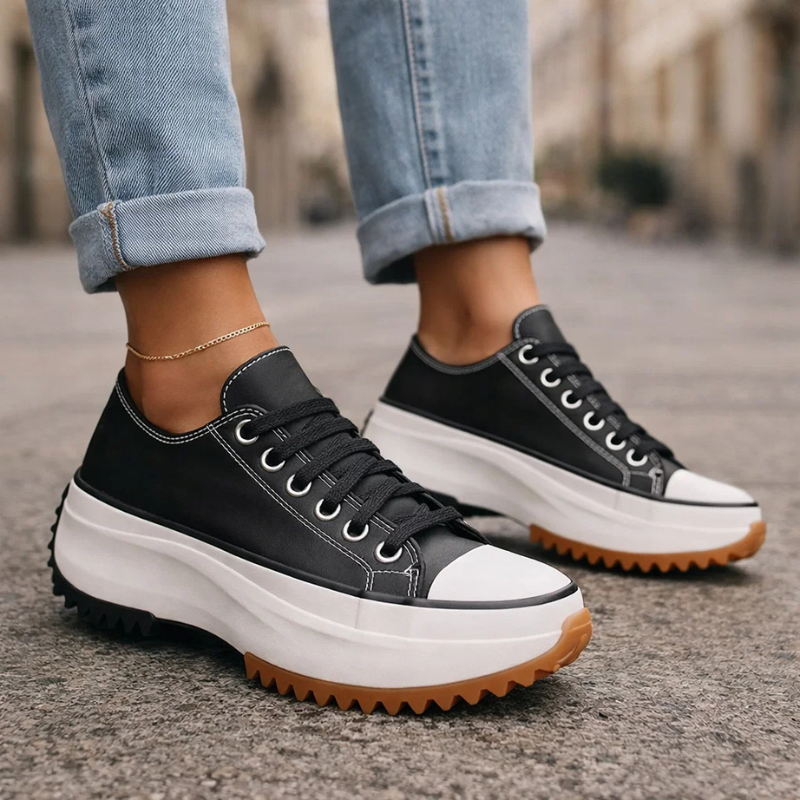 Black Zippa Retro Platform Sneakers for women, offering a trendy 90s style and comfortable platform design.