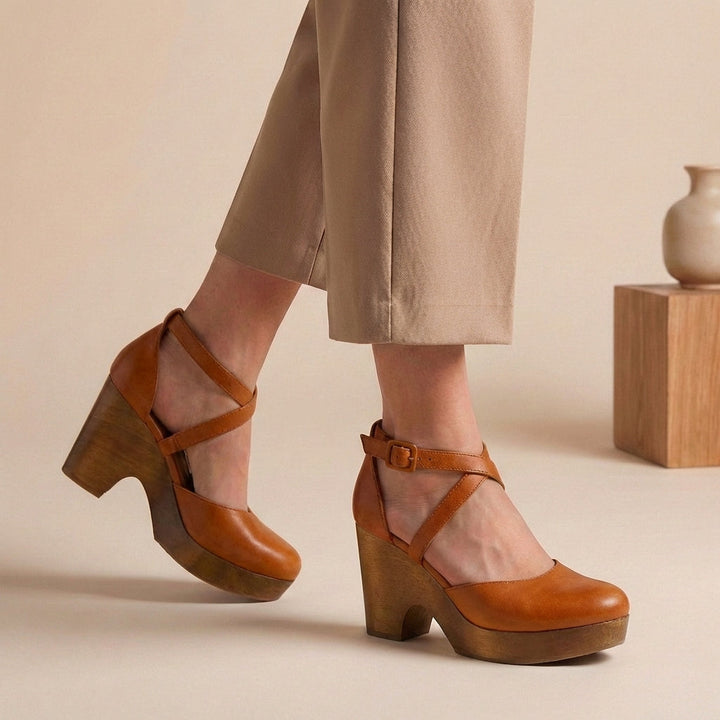 Stylish women's closed-toe block heels featuring an ankle strap, ideal for formal, party or casual chic looks.