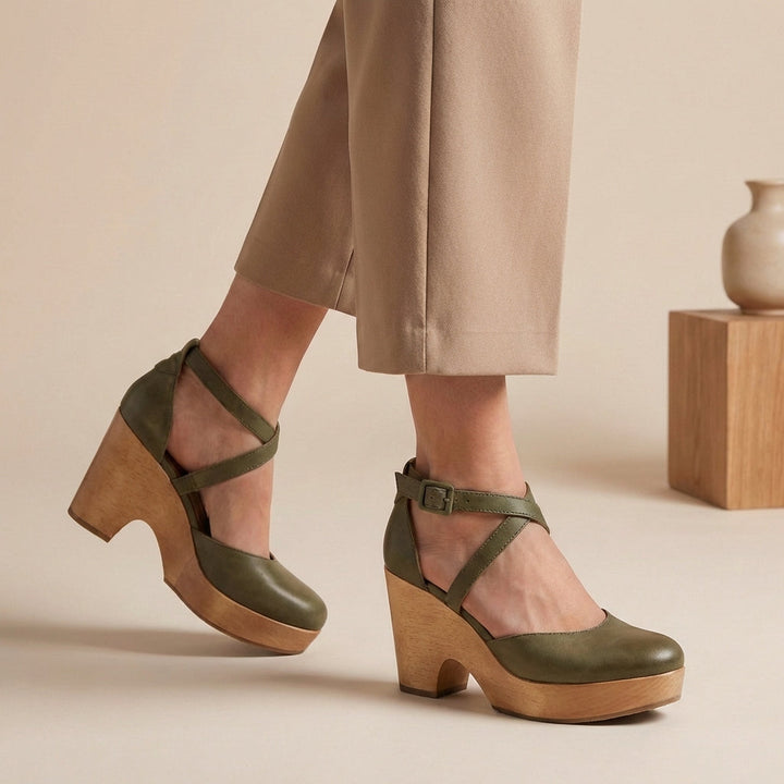 Comfortable women's closed-toe block heel shoes with an adjustable ankle strap for secure, all-day wear.