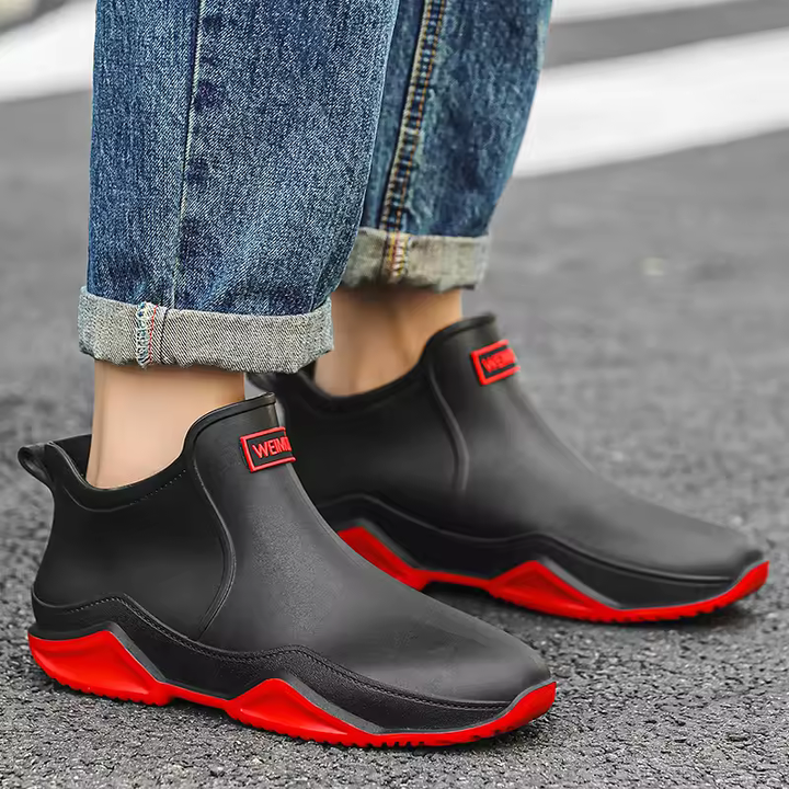 Stylish women's comfort ankle rain boots, weatherproof & easy slip-on design.