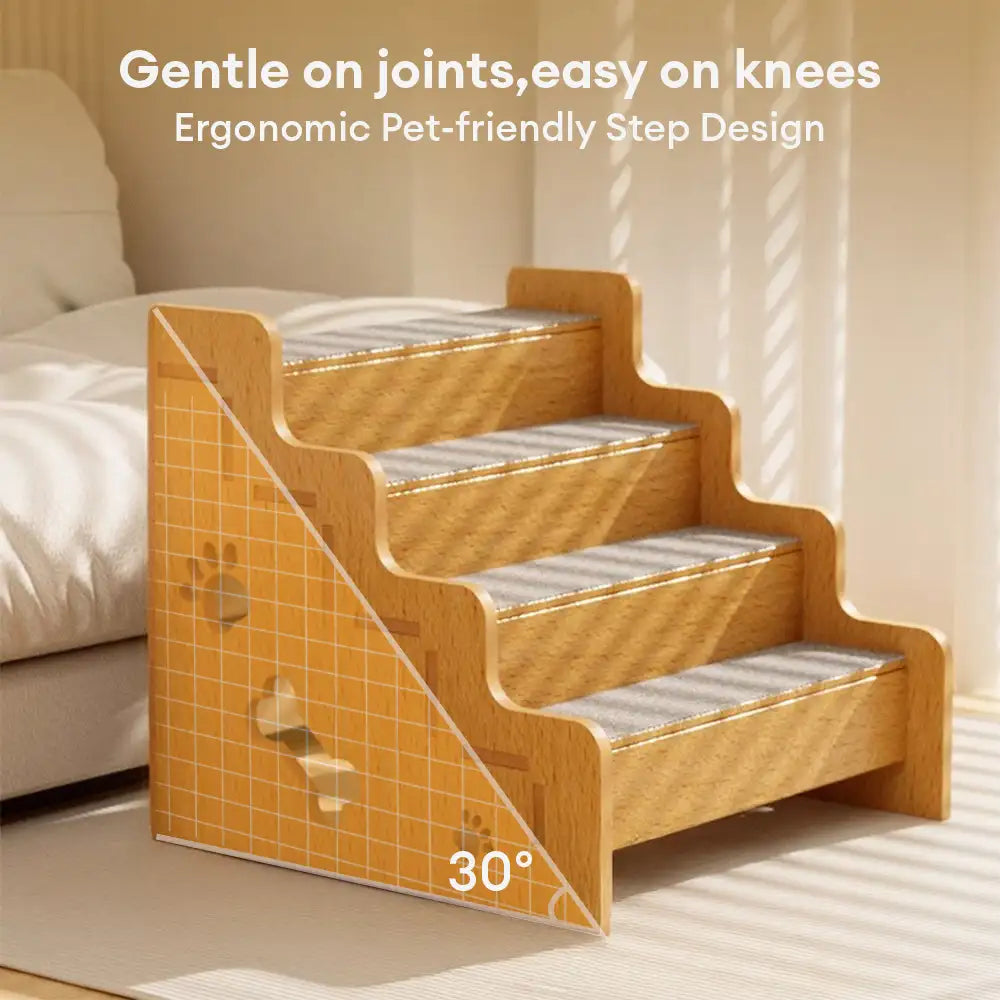 Durable wooden pet stairs with secure non-slip treads, perfect for small dogs.