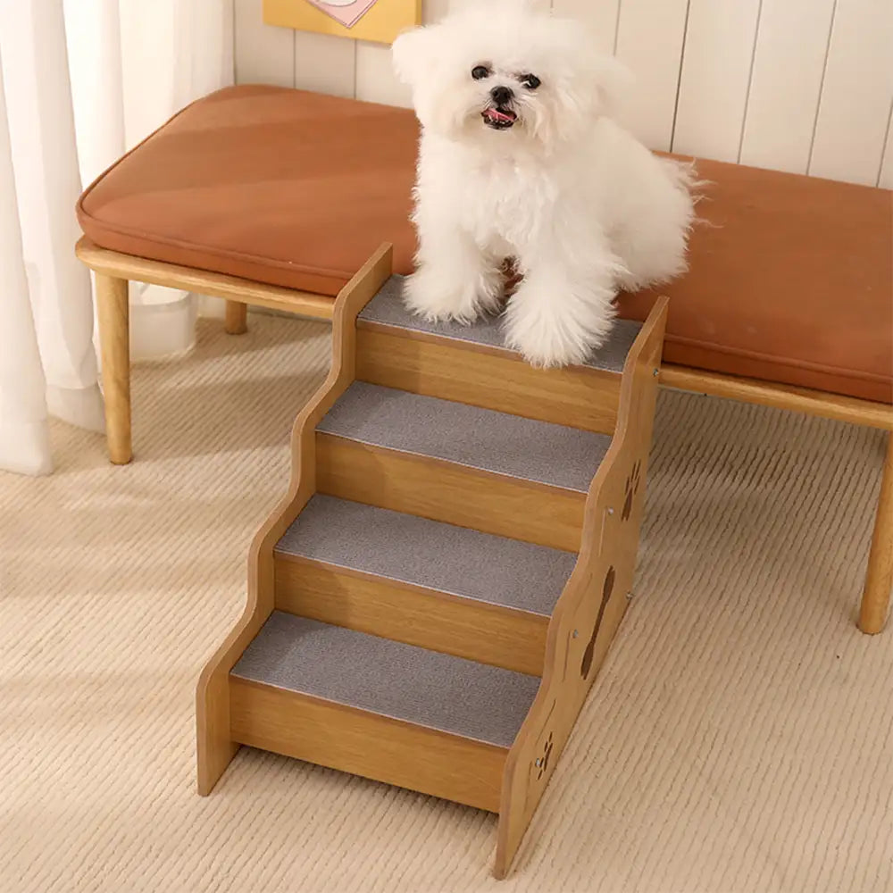 Elegant wood pet ramp, non-slip design for senior dogs and puppies to climb safely.