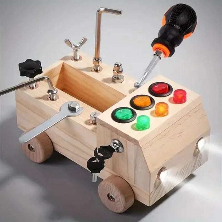Wooden activity board for toddlers. Busy board develops fine motor skills, encourages learning & play.