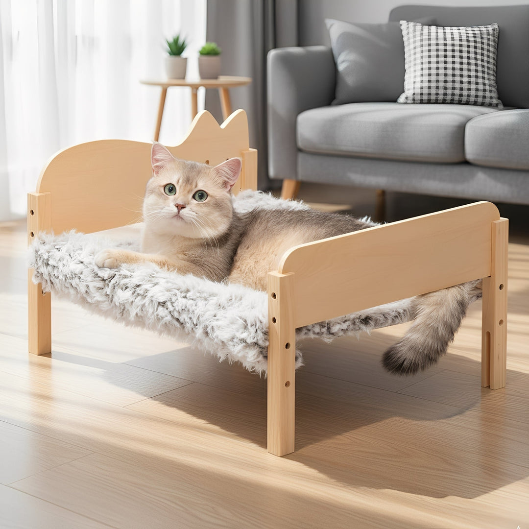 Functional wooden cat bunk bed, a great pet accessory offering elevated comfort for cats.