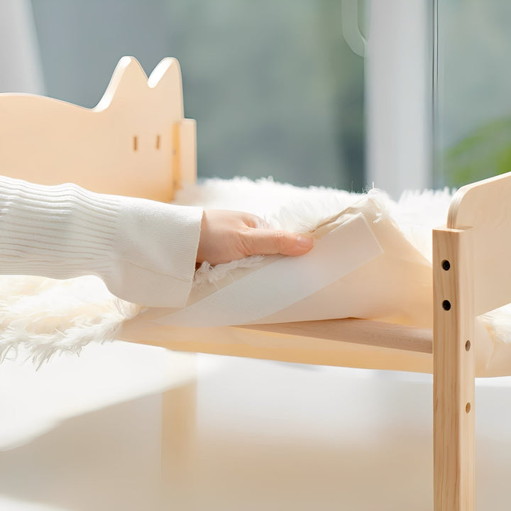 Dual sleeping area cat bunk bed, stylish wooden pet furniture with a washable design.
