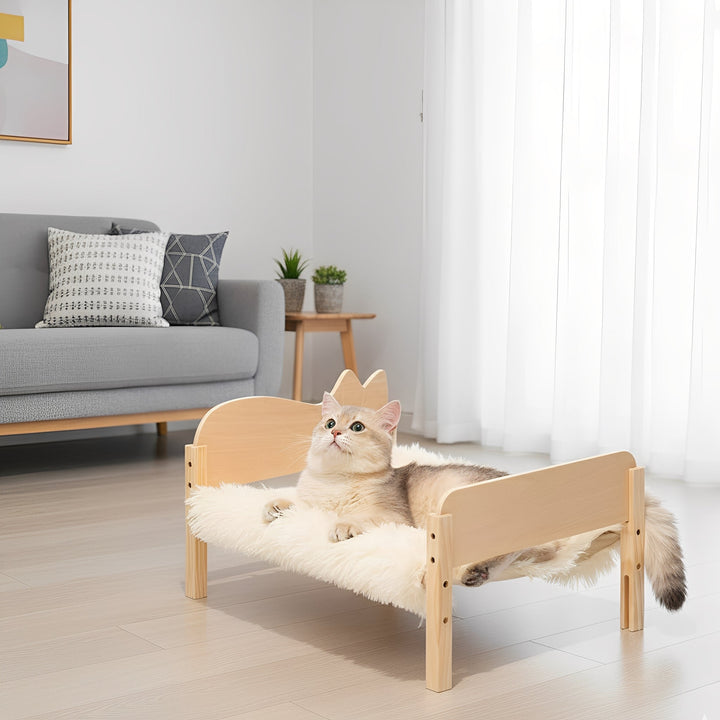 Cat bunk bed in wood, providing two comfortable and elevated sleeping spots for felines.