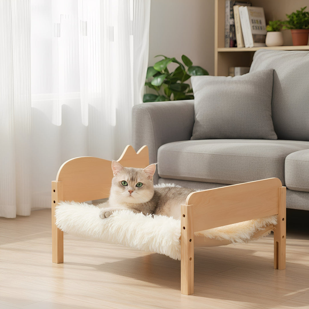 Pet furniture: wooden cat bunk bed with stacked sleeping zones, easy to clean.