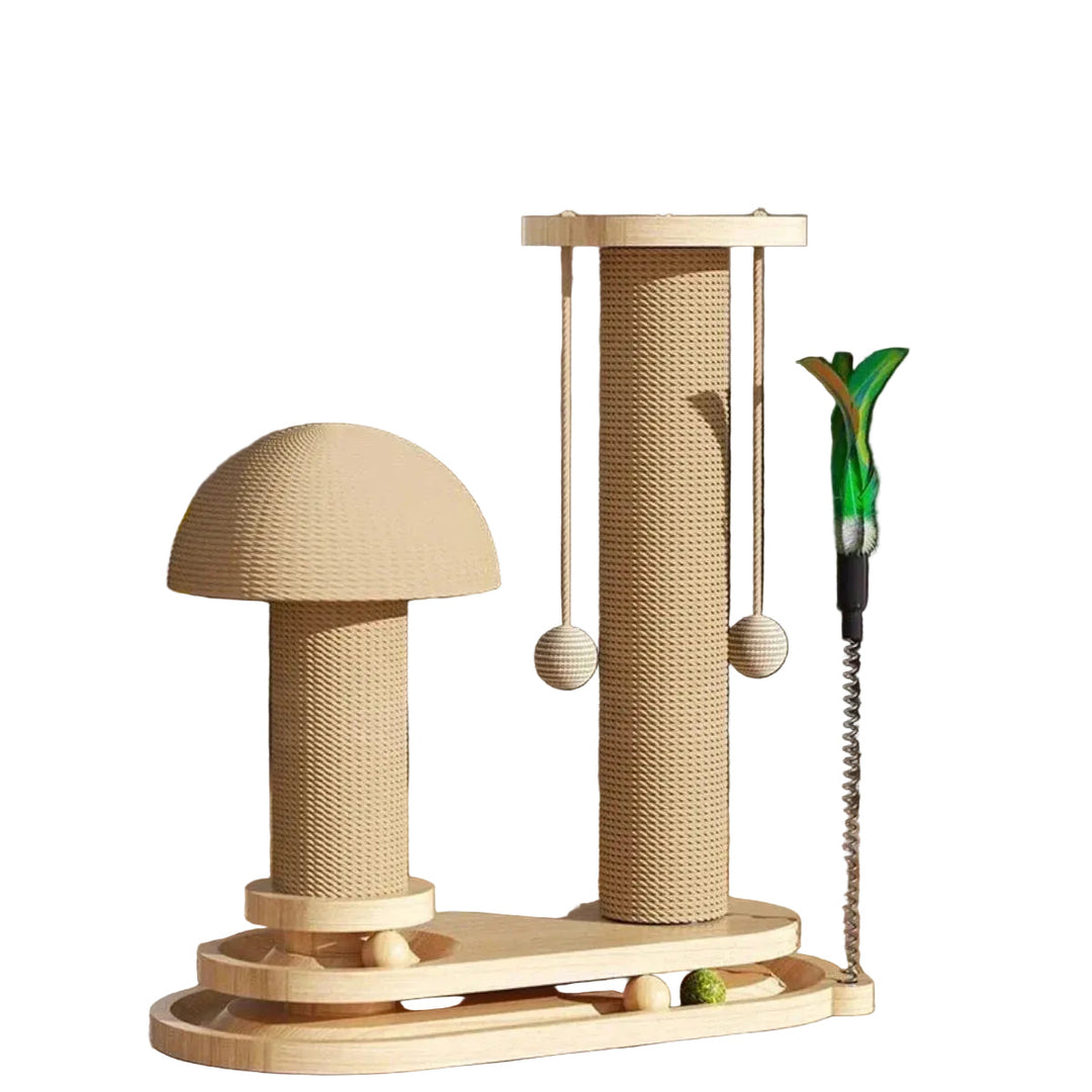 Easy assembly wooden cat furniture: a multi-level scratching post and play area for cats.