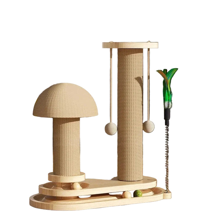 Easy assembly wooden cat furniture: a multi-level scratching post and play area for cats.