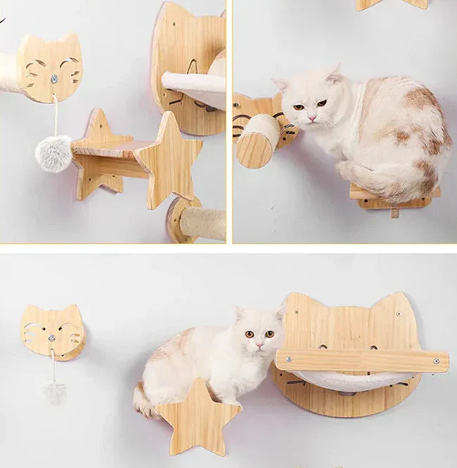 Elegant wooden cat scratcher and relaxed lounge, perfect pet furniture with an included toy