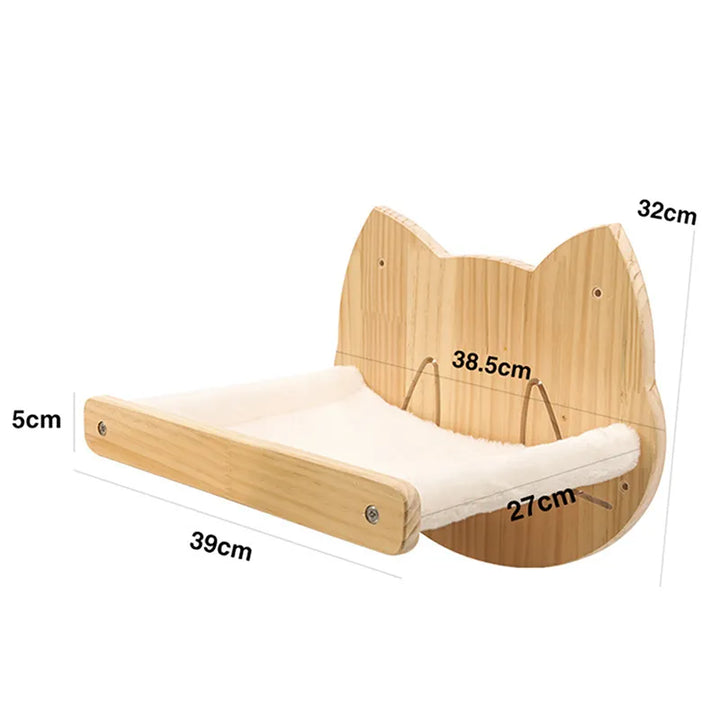 Modern wooden cat scratcher and cozy lounge for cats, includes dangling feather toy