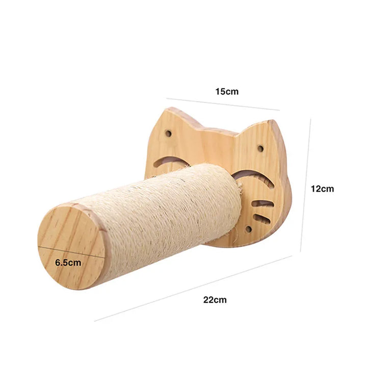 Space-saving wall-mounted wooden cat scratcher and hammock lounger with interactive toy
