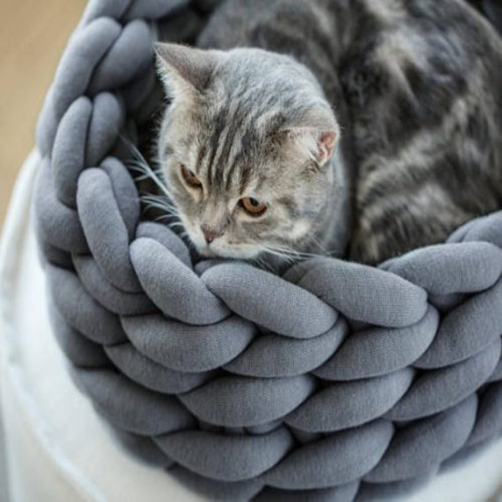 Unisex woven cotton pet bed by Noko Pets, perfect for small dogs or cats, durable & comfortable.