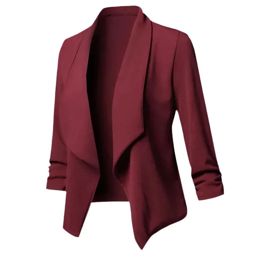 Wrinkle-resistant women's open front blazer. Structured professional business workwear for the office.