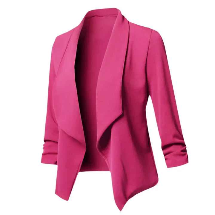 Chic women's open front blazer, wrinkle-resistant. Essential structured professional business office wear.