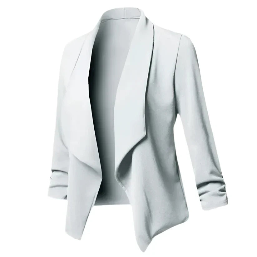 Comfortable women's open front blazer. Wrinkle-resistant professional workwear for business and office.